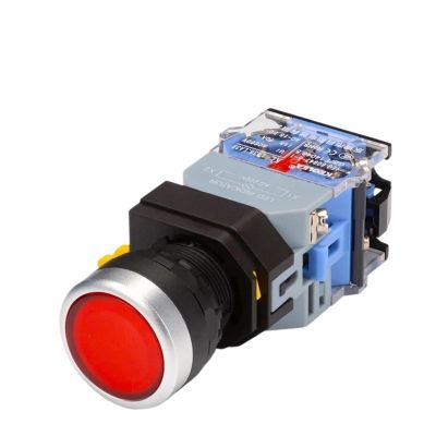 FXPCGZISH 22mm LA38 Illuminated Pushbutton Switch Self-Locking Reset Flat Switch 24 220V Red Green Start Mushroom Knob with Light Self-Locking(with Light (red),6V)