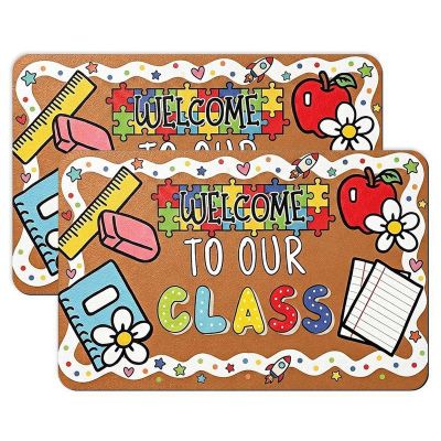 Classroom Welcome Mat, Welcome to Our Class Door Mat for Teachers, Soft Non Slip School Rug for Classroom Decor, Back to School Decorations for Kindergarten Primary Homeschool (2Pcs 15 * 23inch)