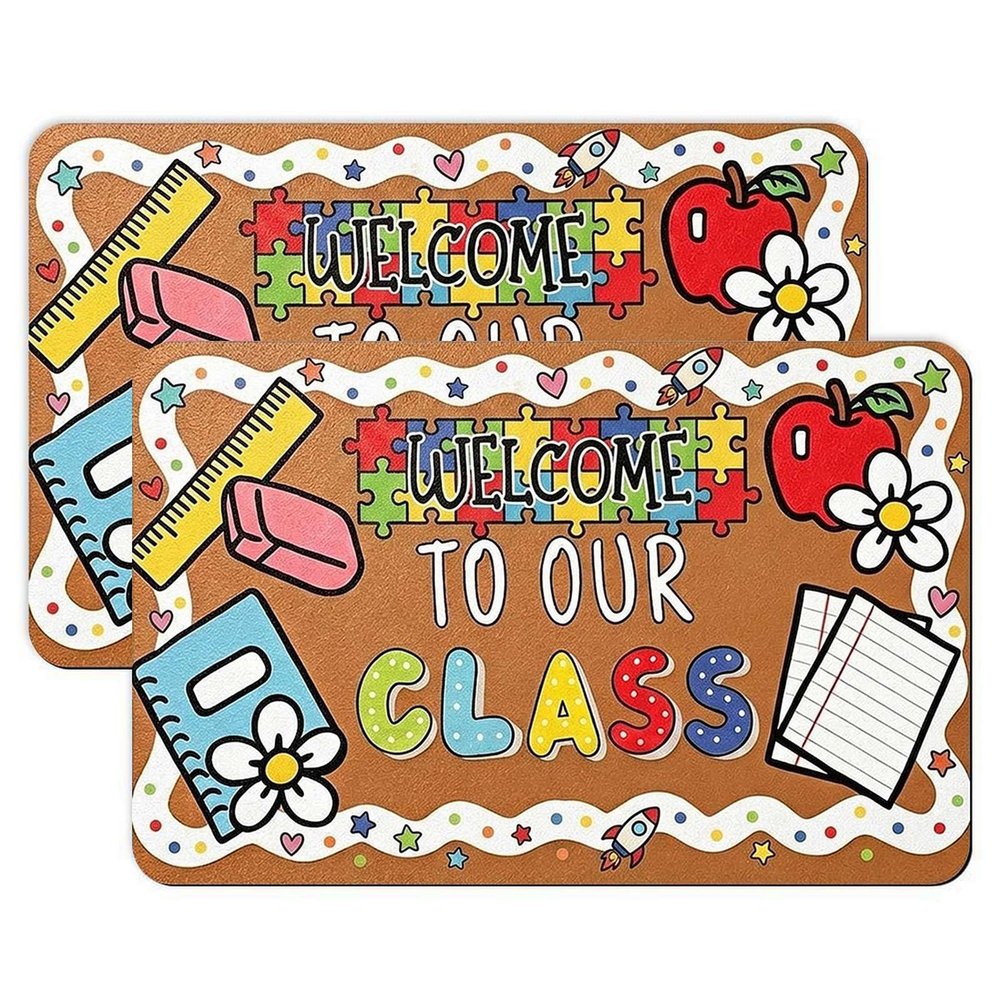Classroom Welcome Mat, Welcome to Our Class Door Mat for Teachers, Soft Non Slip School Rug for Classroom Decor, Back to School Decorations for Kindergarten Primary Homeschool (2Pcs 15 * 23inch)