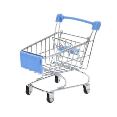 Simhoa Mini Shopping Cart Kids Utility Storage Toy Iron Material Multipurpose Miniature Desktop Ornament Suitable for Children Imaginative Decor, Light Blue