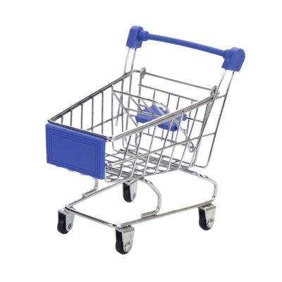 Simhoa Mini Shopping Cart Kids Utility Storage Toy Iron Material Multipurpose Miniature Desktop Ornament Suitable for Children Imaginative Decor, Dark Blue