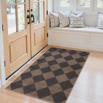 GAQ33T Boho Round Area Rug, Washable Non Slip Circular Floor Carpet, for Living Room, Bedroom, Bathroom and Daily Indoor Use(Brown/Blcak,3' x 5' (Rectangular))