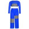 Miaeowve Kids Girls Race Car Driver Costume Checkerboard Print Racing Suit Rhinestone Karting Suit Royal Blue 8 Years view 3