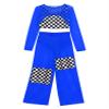 Miaeowve Kids Girls Race Car Driver Costume Checkerboard Print Racing Suit Rhinestone Karting Suit Royal Blue 8 Years view 4