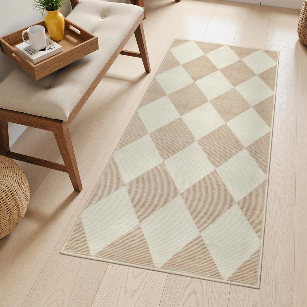 GAQ33T Boho Round Area Rug, Washable Non Slip Circular Floor Carpet, for Living Room, Bedroom, Bathroom and Daily Indoor Use(Beige,2' x 4' (Rectangular))