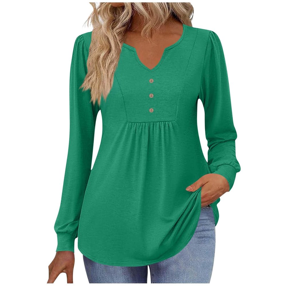 Babydoll Tops for Women Long Sleeve V Neck Baby Doll Peplum Blouses Shirts