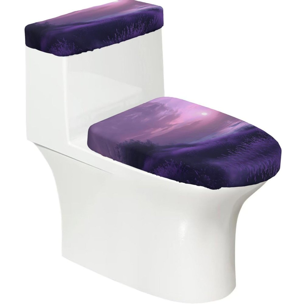 Dreamy lavender purple sea 2-Piece Toilet Seat Cover Set with Tank Lid, Elastic Fit for U-Shape & Elongated Toilets, Bathroom Decor, Housewarming Gift