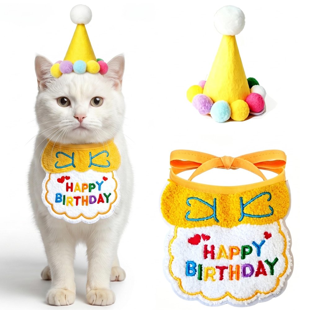 AwnsIMfreien 2pcs Birthday Goose Clothes, Adorable Goose Birthday Bib and Hat Vibrant Print Porch Statue Costume for 17-23in/43.18-58.42cm Garden Geese Festive Decor, Porch Geese Clothes