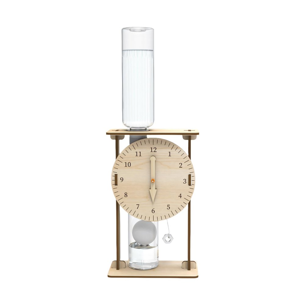 Hand Making Wooden Water Clock Physics Teaching Aid for Science Experiment and Home Decorations Water Drip Clock Flows Timer