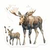 Watercolor Moose and Calf Stickers - Woodland Wildlife Animal Decal - Nature Lover Aesthetic - 2 Pack - 5 Inch Design - Smooth Surface Vinyl Stickers - Printed in the USA - IHS14415 view 1