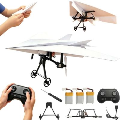Rc Paper Airplane Kit - DIY Electric Remote Control Plane with Gyro Stabilizer,Dual Propellers Rc Plane Kit,Lightweight Foldable Flying Stem Toy Micro Fixed Wing Drone,Cool Tech Gadgets Gifts (#C)