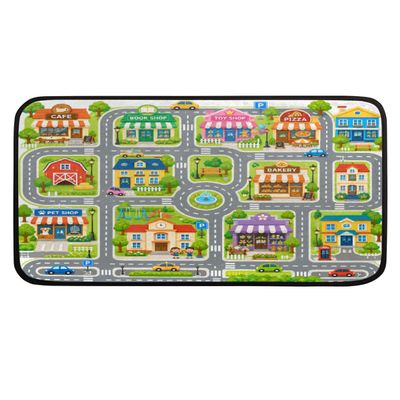 Kids Car Play Mat,City Road Rug TPR Non-Slip Rugs for Kid's Toy Cars,Educational Learning Carpet for Nursery Playroom,39x20 in