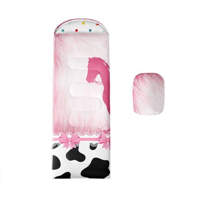 Cowgirl Western Kids Sleeping Bag Pink Cowhide Backpacking Black and White Cow Print Wearable Camping Blanket for Hiking Outdoor Travel Hunting Cowboys Gifts for Women Horse Gifts for Girls Sleep Bag