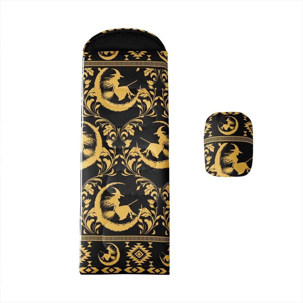 Moon Witch Kids Sleeping Bag Goth Witchy Damask Backpacking Spooky Aztec Wearable Camping Blanket for Hiking Outdoor Travel Hunting Retro Floral Scroll Baroque Victorian Sleep Bag