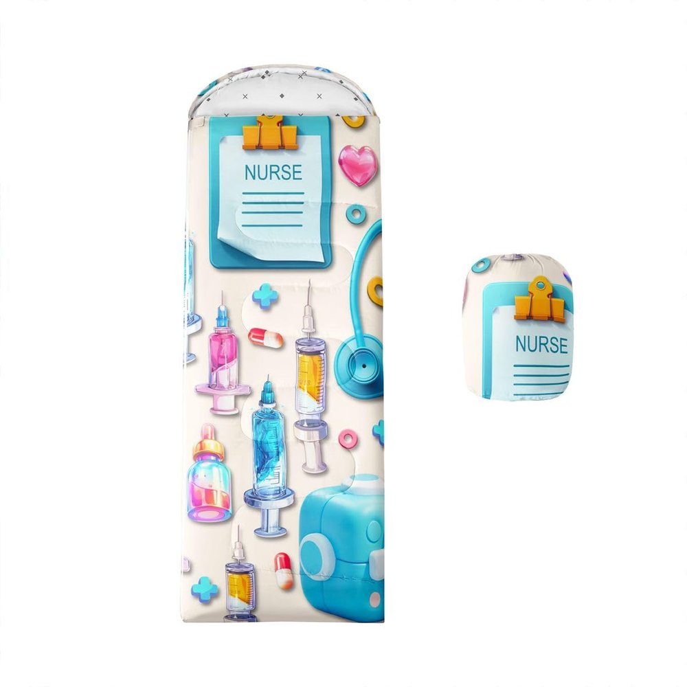 Nurse Kids Sleeping Bag Stethoscope Backpacking Colorful Medical Healthcare Wearable Camping Blanket for Hiking Outdoor Travel Hunting Heartbeat Syringe Sleep Bag