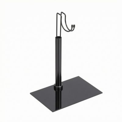 Fonowx Action Figure Stand Display Base Holder Support Bracket With Curved Cradle And Adjustable Upright Support Electroplated Metal Base For Secure Standing And Tidy Presentation suitable for shelves cabinets studios , Black , B
