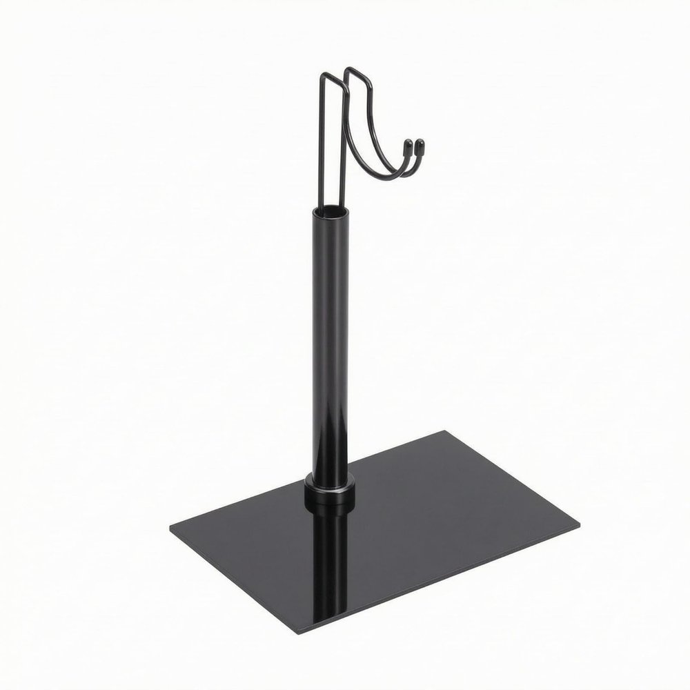 Fonowx Action Figure Stand Display Base Holder Support Bracket With Curved Cradle And Adjustable Upright Support Electroplated Metal Base For Secure Standing And Tidy Presentation suitable for shelves cabinets studios , Black , B