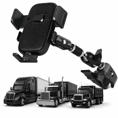 WYMZF Heavy Duty Truck Phone Holder for Ram ProMaster 136WB Cargo Van 2015-2019, Handle Clamp Mount Cell Phone Holder with Adjustable Arm for Semi Truck Pickup Excavator Bus RV,Dual-Arm Long PH