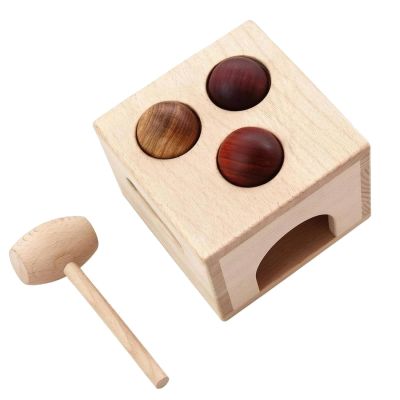 Almencla Children Percussion Game Wooden Hammering Box Toy Ball Drop Cube with Mallet and Three Balls for Motor Skill Development and Ball Passing Fun Suitable for Preschool playrooms Activities