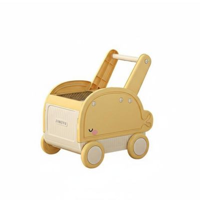 Bothyi Children Trolley Rolling Toy Organizer Push Cart Storage Chest Infant Pusher Polypropylene Material Food Grade PP Suitable for Nursery Playroom Living Room, Yellow, Yellow and White, Small