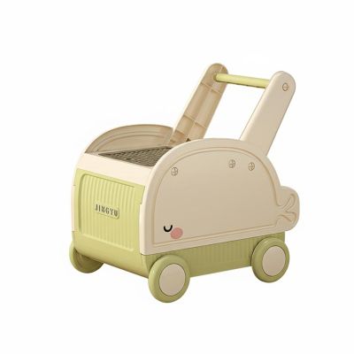 Bothyi Children Trolley Rolling Toy Organizer Push Cart Storage Chest Infant Pusher Polypropylene Material Food Grade PP Suitable for Nursery Playroom Living Room, Green, White and Green, Large