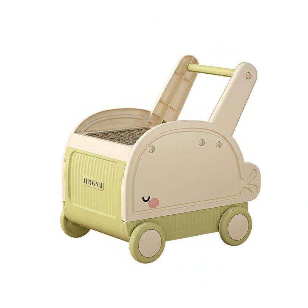 Bothyi Children Trolley Rolling Toy Organizer Push Cart Storage Chest Infant Pusher Polypropylene Material Food Grade PP Suitable for Nursery Playroom Living Room, Green, White and Green, Large