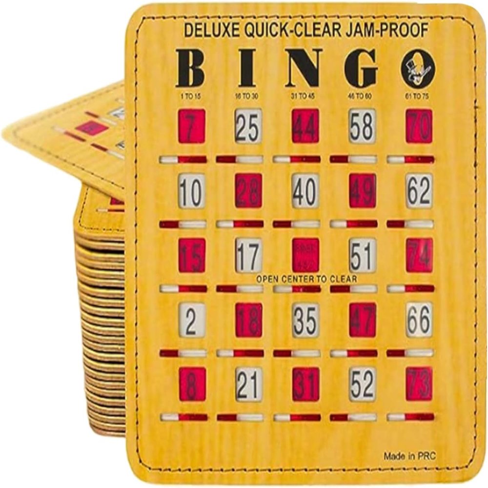 MR CHIPS Jam-Proof Quick-Clear Deluxe Fingertip Slide Bingo Cards with Sliding Windows 10 Pack in Woodgrain Style