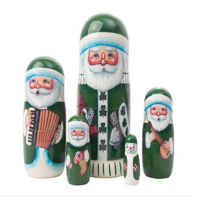 Golden Cockerel Made in Russia Authentic Irish Santa Nesting Doll 5pc./5 Saint Nicholas Collectible Babushka Russian Doll 100% Guaranteed!