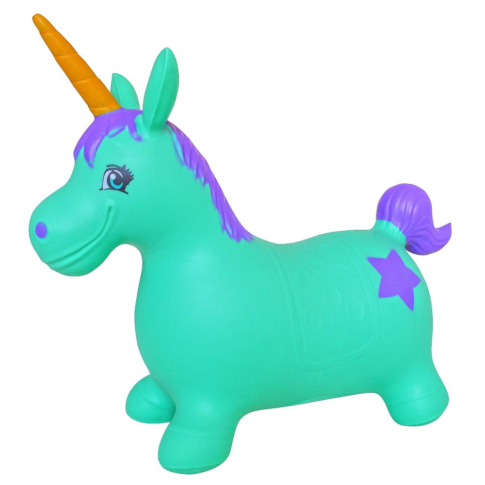 AppleRound Unicorn Bouncer with Hand Pump, Inflatable Space Hopper, Ride-on Bouncy Animal for Children (Turquoise)