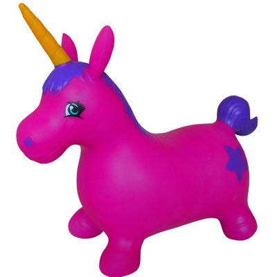 AppleRound Unicorn Bouncer with Hand Pump, Inflatable Space Hopper, Ride-on Bouncy Animal for Children (Purple)