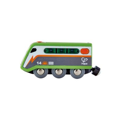 Hape Solar Powered Train | Multi-Colored Train Engine Toy, Railway Track Accessory, Solar Panel Powers Lights, Includes Electricity Level Indicator, Sustainable Play for Kids