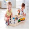 Hape Crossing & Crane Set | 32-Piece Wooden Railway Cargo Playset for Kids Multicolor view 2