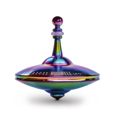 Plexity Labs UFO Tops - Roswell - Metal Spinning Top - Inspired by The Documented 1947 UFO Sighting in Roswell, New Mexico (Color: Psychedelic Steel)