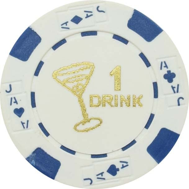 100 Free Drink White Poker Chips Tokens for Restaurants OR BAR - Martini Glass