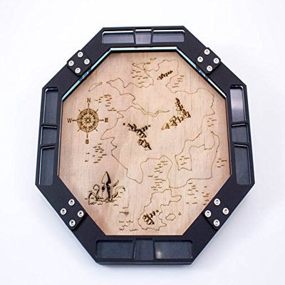C4Labs 10" Octagon Engraved Wood Dice Tray - Cartographer Map Design