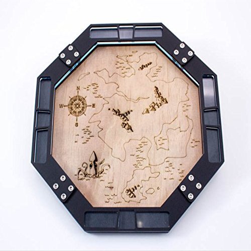 C4Labs 10" Octagon Engraved Wood Dice Tray - Cartographer Map Design