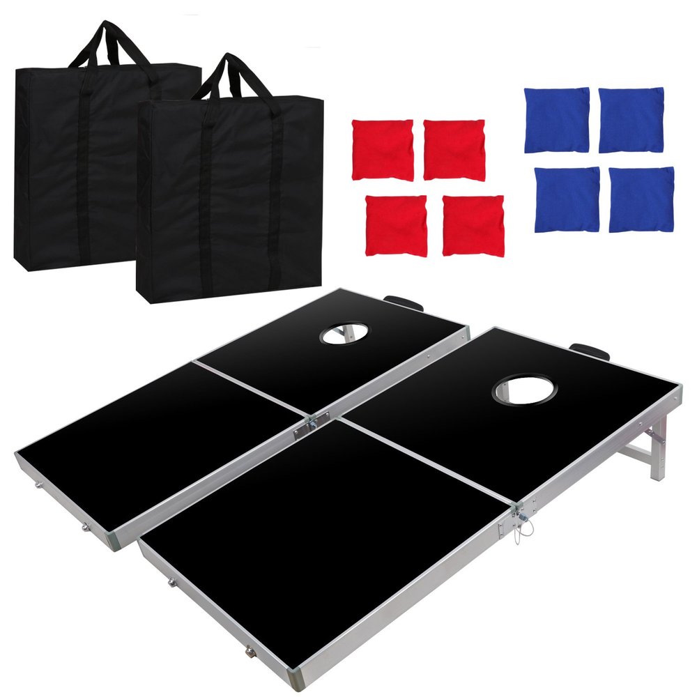 BBBuy Foldable Cornhole Toss Bean Bag Game Set MDF Board with Aluminum Frame 8 Corn Hole Bean Bags & Carrying Bag Outdoor Lawn Yard Game (4FT x 2FT)