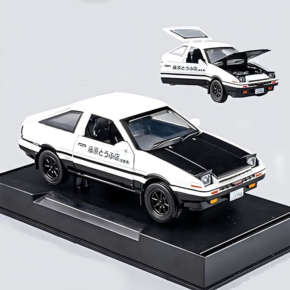 Mzexoma Initial D Trueno AE86 Alloy Diecast Car Model, Sports Car Toys for Kids and Adults,Pull Back Vehicles Toy Cars (Black-Type A)
