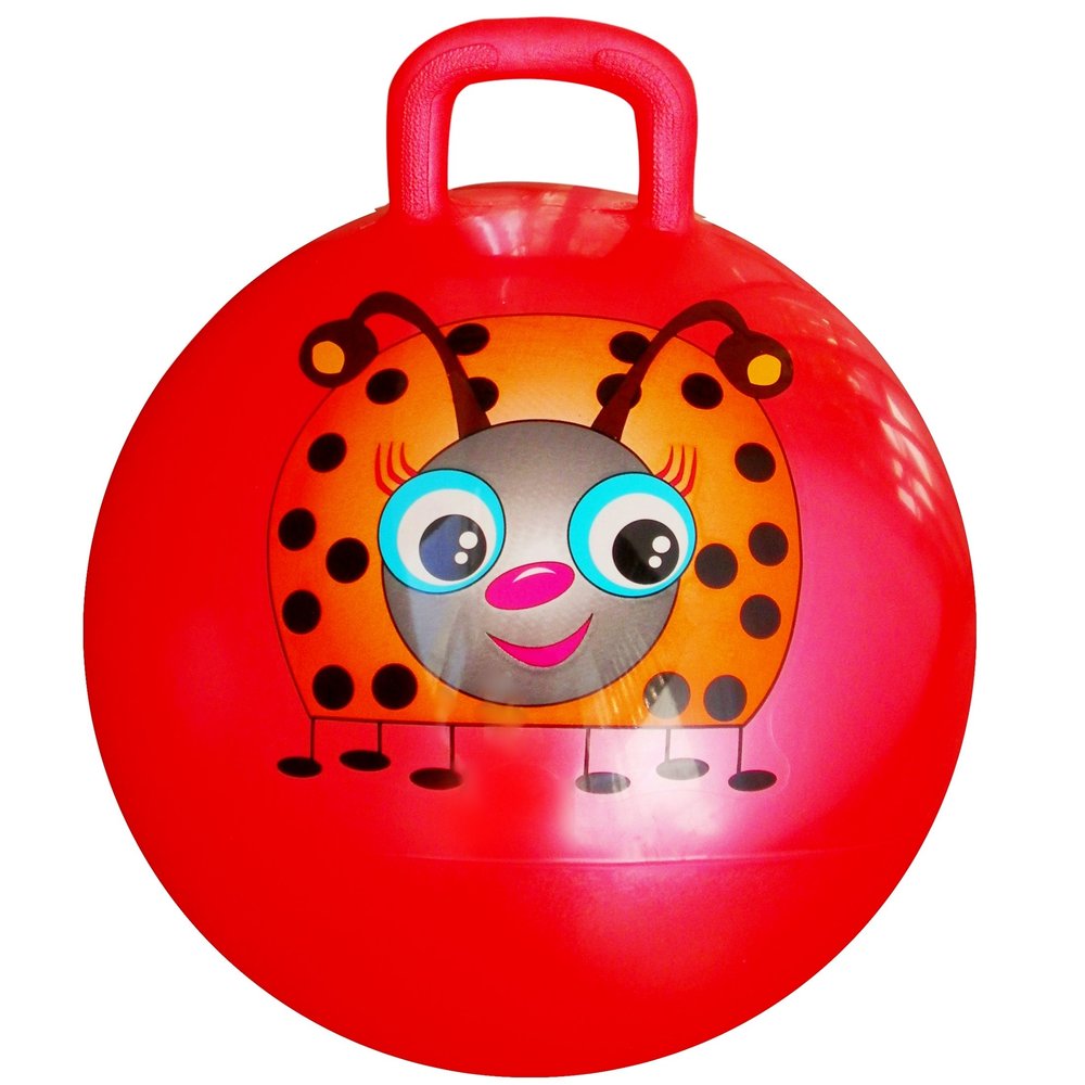 AppleRound Hippity Hoppity Hopball with Ball Pump, 18in/45cm Diameter for Age 3-7, Kangaroo Bouncer, Space Hopper Ball with Handle for Children, Printed Design (Ladybug)