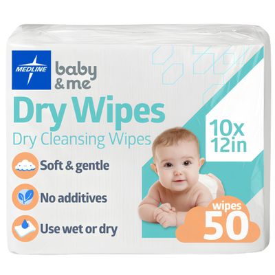 Medline Ultrasoft Disposable Dry Cleansing Cloths, 10 in x 12 in, 50 Count