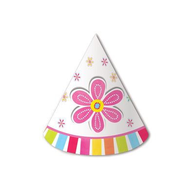 8-Count Child Size Party Hats, Pink Flower Cheer