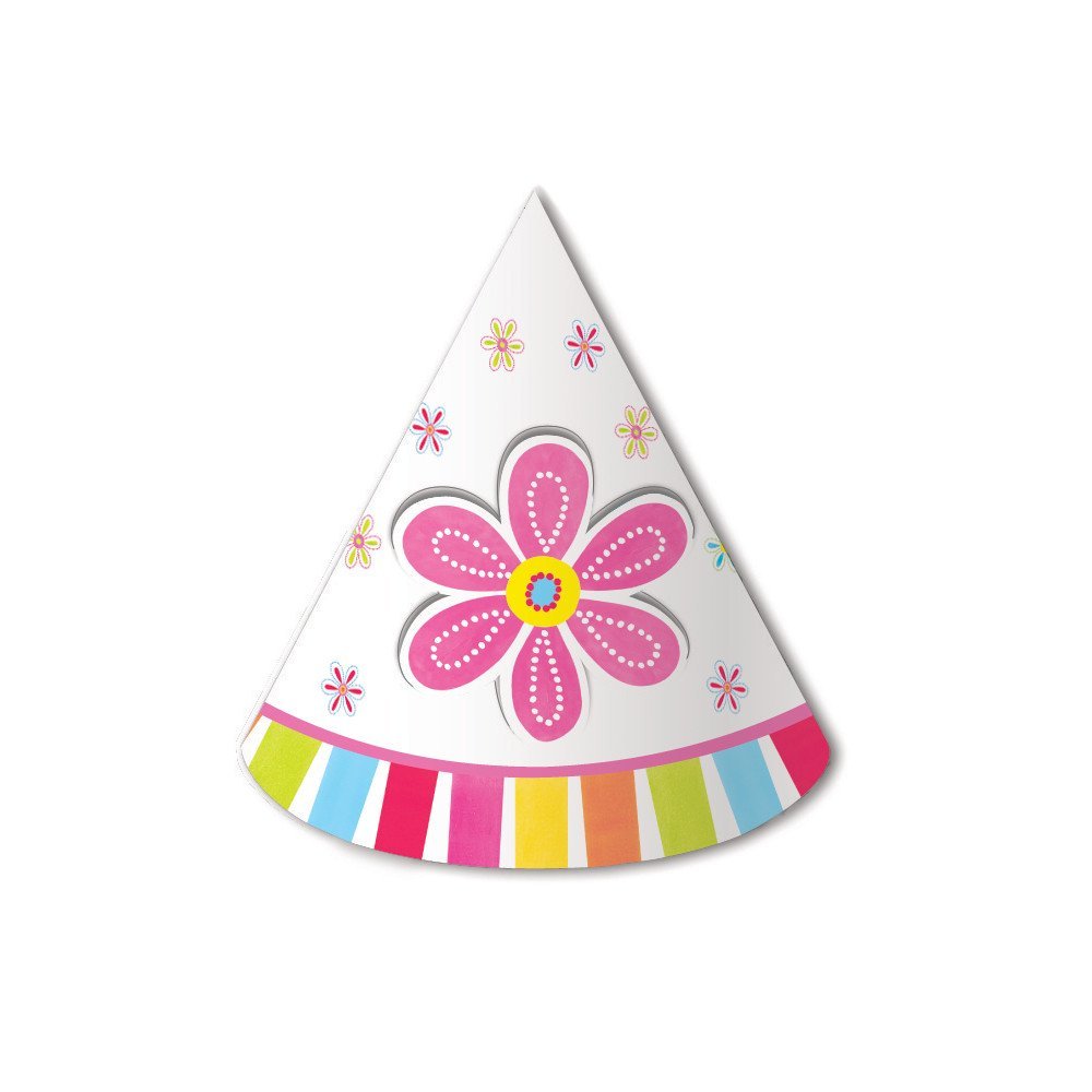 8-Count Child Size Party Hats, Pink Flower Cheer