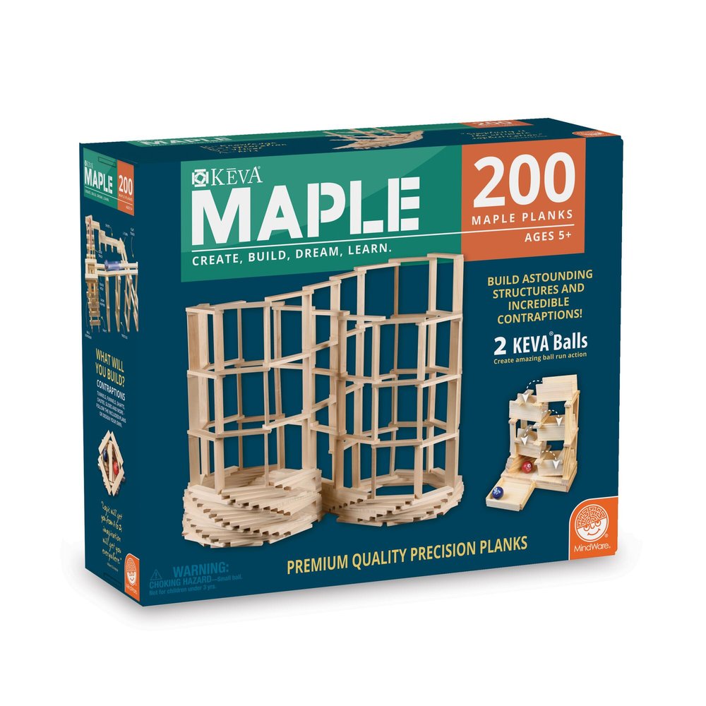 MindWare KEVA Maple 200 Plank Wooden Building Blocks Set - Free-Form 3D Structure Building Set for Kids