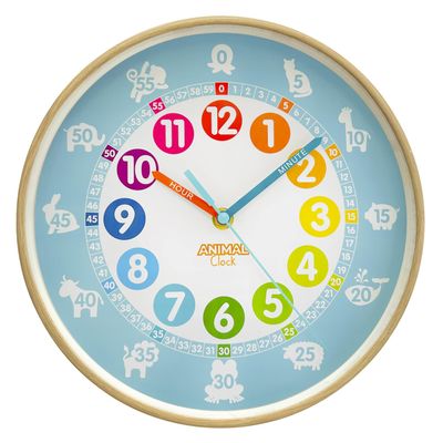 Animal Preschool Clock - Time Teacher 10 Inch Educational Silent Wall Clock with Wood Look Frame - Easy to Read Dial for Teacher's Classrooms, Preschooler's Bedroom & Children Playroom