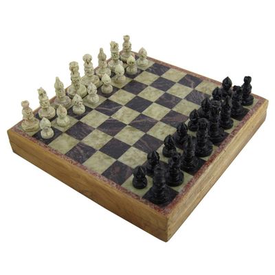 Marble Stone Art Unique India Chess Pieces and Board Games Set 8 X 8 Inches - Indian Handmade Unique Gifts