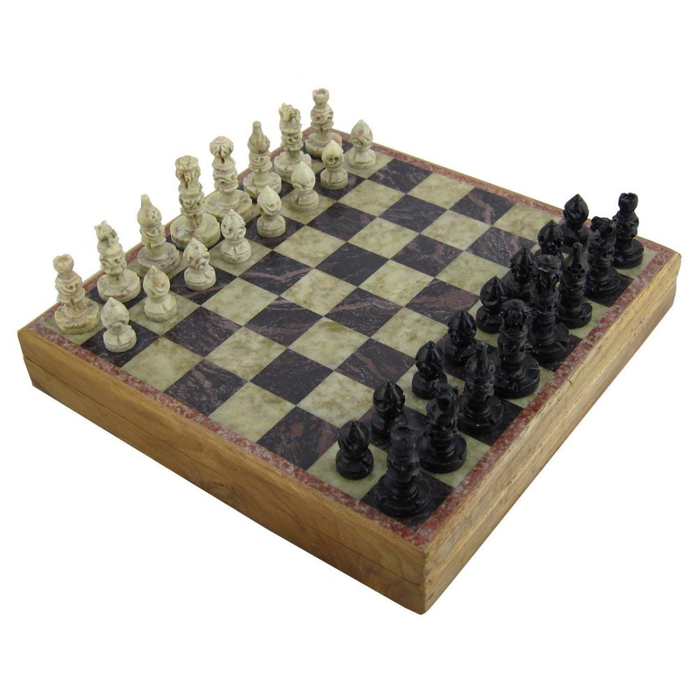 Marble Stone Art Unique India Chess Pieces and Board Games Set 8 X 8 Inches - Indian Handmade Unique Gifts