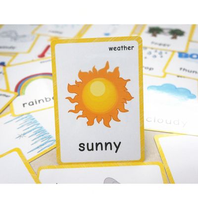 22 Weather Flash Cards(pre k flashcards) - Classroom Decorations and Early Learning Kindergarten Teacher Tools - Flash Cards Hole Punched - with 1 Ring -So You Can Sort and Organize The Cards Easily