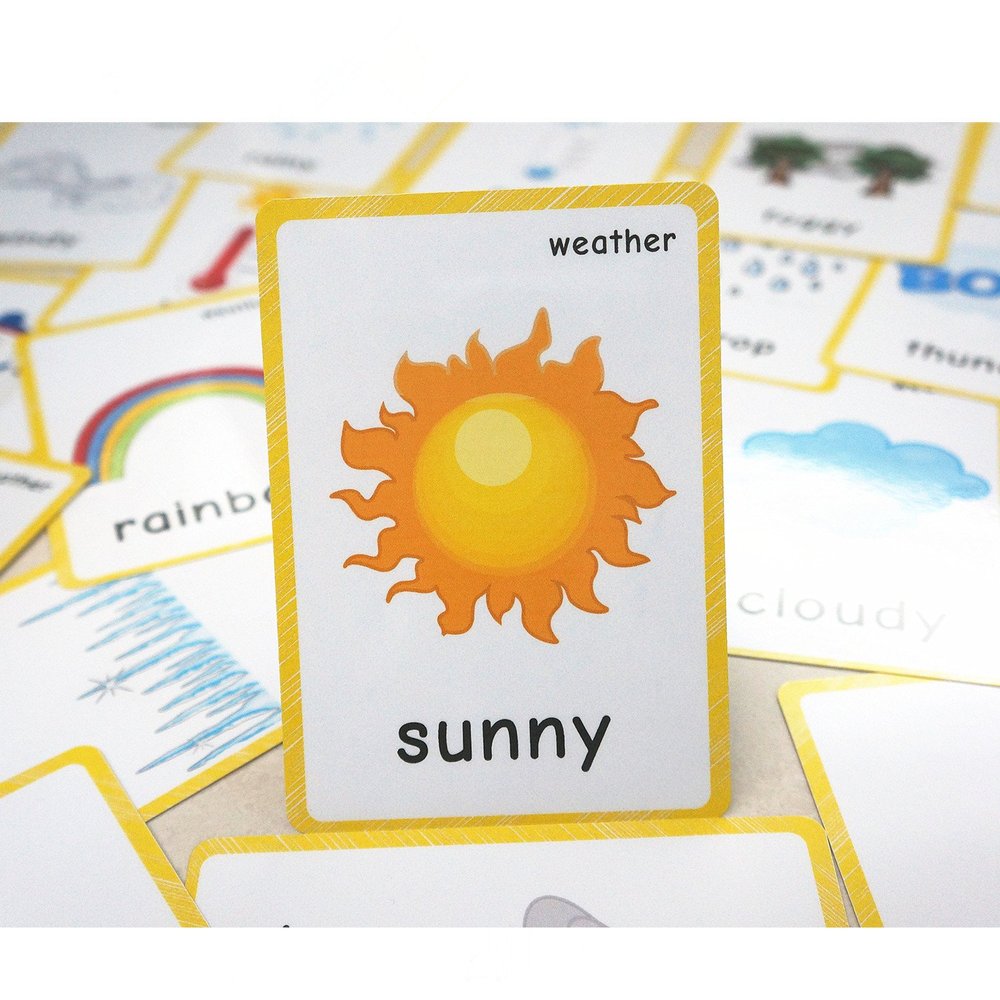 22 Weather Flash Cards(pre k flashcards) - Classroom Decorations and Early Learning Kindergarten Teacher Tools - Flash Cards Hole Punched - with 1 Ring -So You Can Sort and Organize The Cards Easily