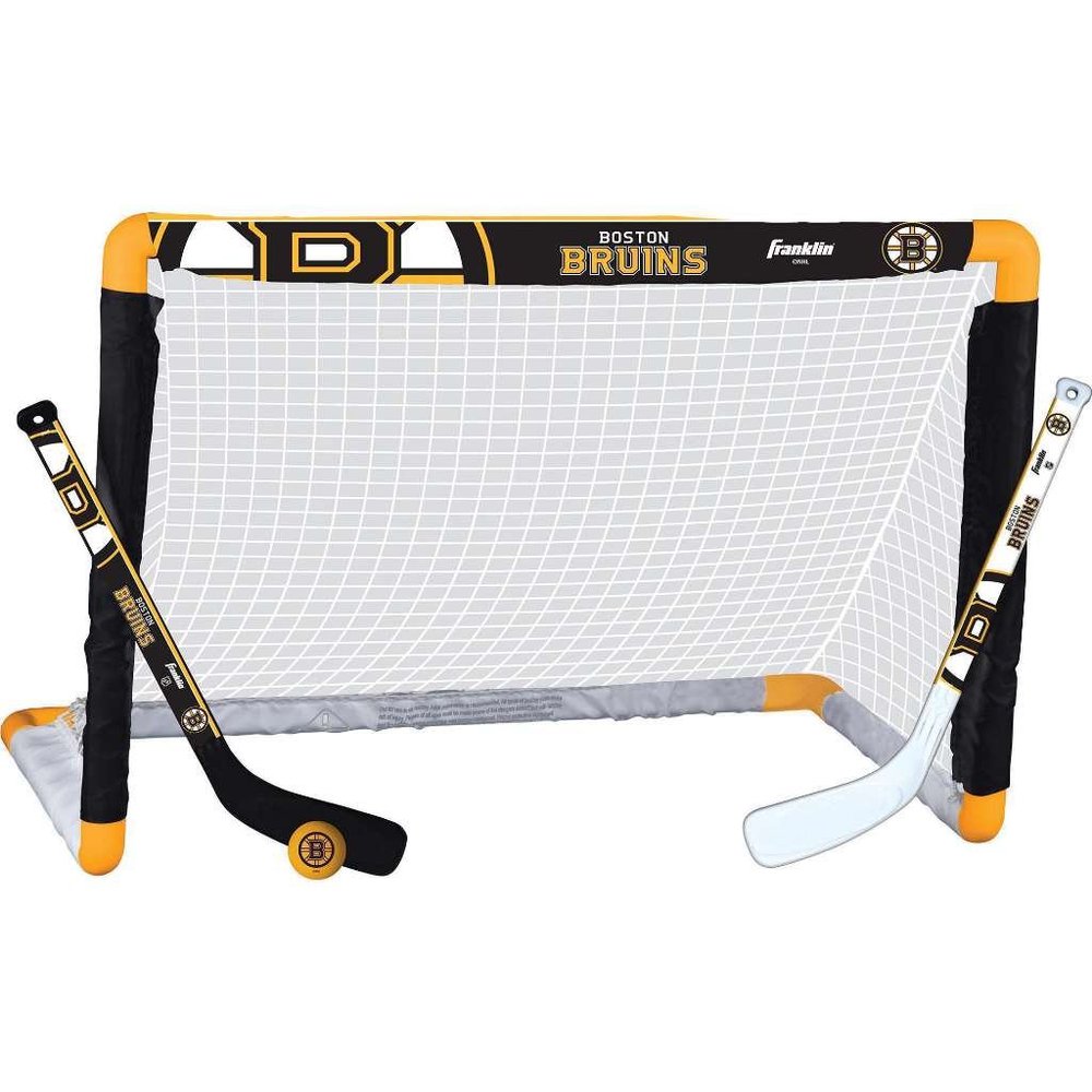 Franklin Sports NHL Boston Bruins Mini Hockey Set - Kids Indoor Knee Hockey Goal, Ball, + 2 Mini Stick Combo Set - Youth NHL Team Indoor Toy Sets - Ages 3+