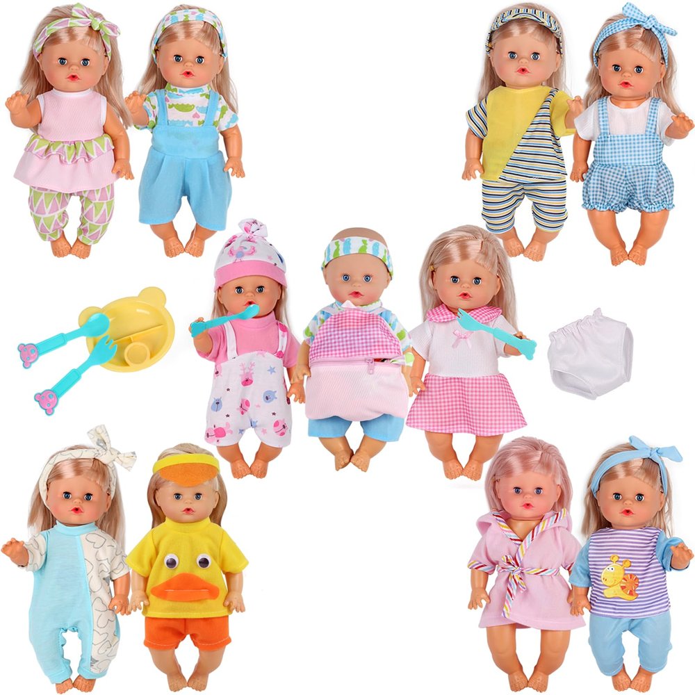 10 Sets for 10-11-12 Inch Baby Doll Clothes Dress Newborn Baby Doll Accessories Gown Costumes Outfits with Schoolbag Kitchen Toy Xmas Present (for 10-12'' Doll)